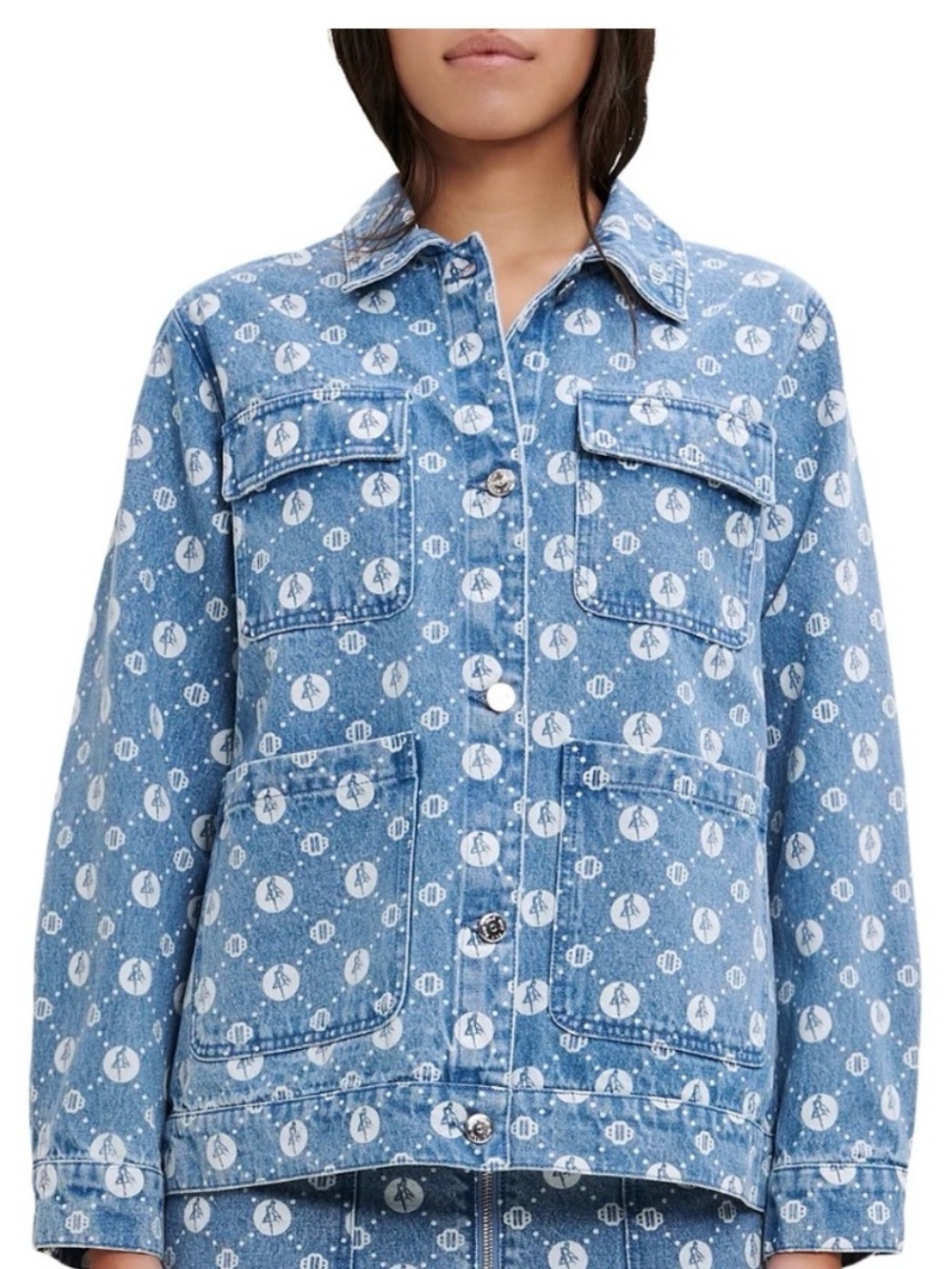 NWT Maje Light Blue Patterned Denim Jacket